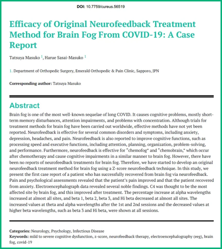 Efficacy of Original Neurofeedback Treatment Method for Brain Fog From COVID-19: A Case Report